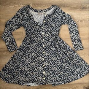 VINTAGE Y2K Aeropostale Cotton Blue Floral Babydoll Button Long Sleeve Dress